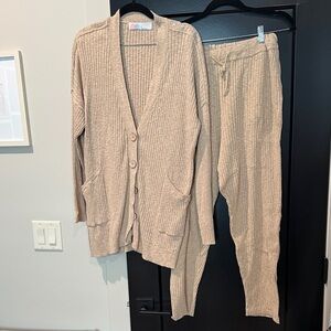 Free People Ribbed Knit Cardigan and Cropped Pants Set
